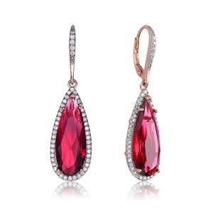Guili Teardrop Leverback Earrings in Sterling Silver with CZ in Amber, Emerald, Sapphire, Gold & Rose Gold – Vibrant Sparkle for Luxe Appeal - 1 of 3