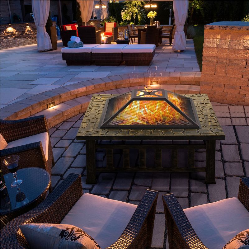 Yaheetech 34in Fire Pit Table Outdoor Patio Fire Pits Square Steel Stove with Mesh Screen and Cover, 2 of 8