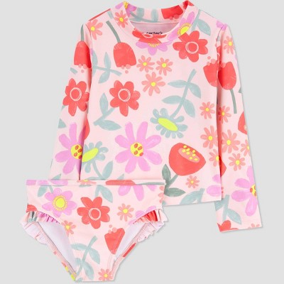 Image of Carter's Just One You®️ Baby Girls' Long Sleeve Rash Guard Set - Pink 18M