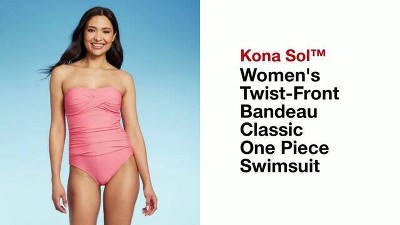 Women's Twist-Front Bandeau Classic One Piece Swimsuit with Tummy Control -  Kona Sol™ Black XS