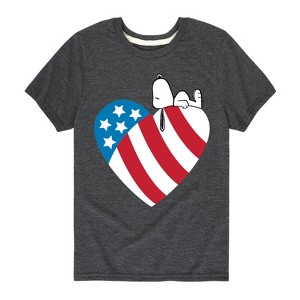 Boys' - Peanuts - Snoopy On Flag Heart Short Sleeve Graphic T-Shirt - 1 of 4