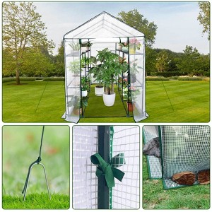Portable Indoor and Outdoor Green House ，Walk-in Greenhouse with  Shelves, Roll-Up Zippered Door Anchors and Ropes,for Garden - 1 of 4