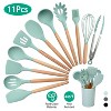 NewHome "11-Piece Silicone Cooking Utensil Set with Wooden Handles – Heat-Resistant Kitchenware Set with Holder" Black and Green - 4 of 4