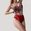 Anna-Kaci Women's Tropical Print Longline Bikini Top with High Waist Bottom and Lattice Side Details - 2 of 4