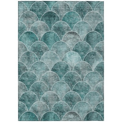 Teal Blue Aqua And Gray Abstract Washable Indoor Outdoor Area Rug