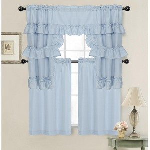 Kate Aurora Country Farmhouse Living Solid Colored Cafe Kitchen Curtain Tier & Swag Valance Set - 1 of 1