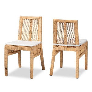 2pc Suci Rattan and Wood Dining Chair Set Natural/Brown - bali & pari: Mahogany Frame, Bohemian Style, Cushioned Seat - 1 of 4