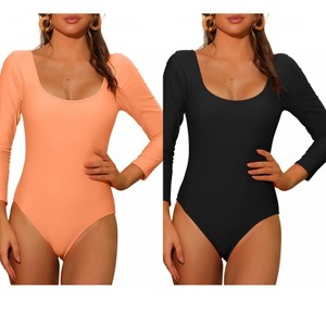 INSPIRE CHIC Women's Solid Scoop Neck Backless Basic Rashguard Swimsuit 2 Sets - 1 of 4