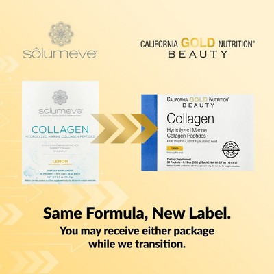 Solumeve Marine Collagen Peptides Plus Vitamin C and Hyaluronic Acid, Lemon, 30 Packets, 0.19 oz (5.38 g) Each