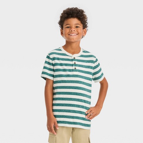 Boys' Short Sleeve Striped Henley Shirt - Cat & Jack™ Green Xxl