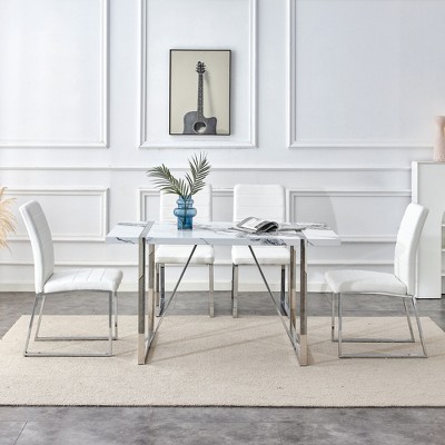 Modern Dining Table, Rectangular Dinner Table, Faux Marble Kitchen Table For 4 People Living Room, Restaurant, Dining Room Modern Furniture