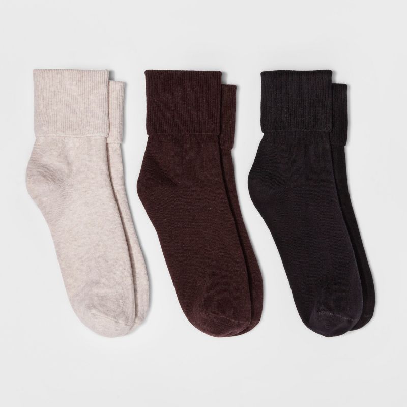Women&#39;s Mary Jane Fold Over Cuff 3pk Crew Socks - A New Day&#8482; Heather 4-10, 1 of 3