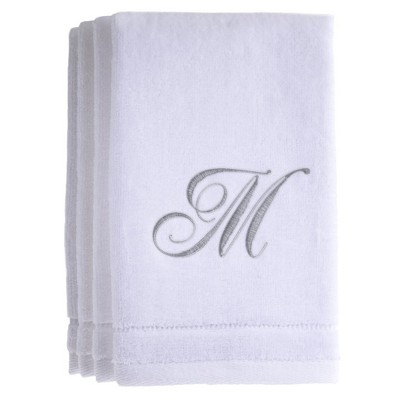 Creative Scents White Fingertip Monogrammed Towels Silver Embroidered