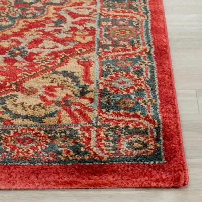 Red and Navy Traditional Synthetic Runner Rug