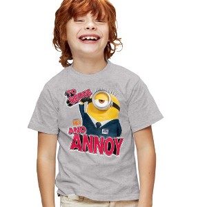 Despicable Me 4 Jerry Serve And Annoy Kids T Shirt For Youth, Athletic Heather - 1 of 4