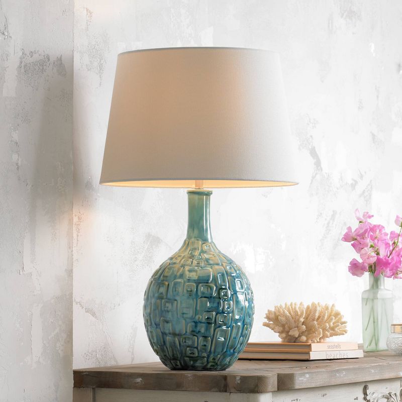 360 Lighting Modern Table Lamp 26" High Teal Glaze Ceramic Gourd White Fabric Drum Shade for Bedroom Living Room House Home Bedside Nightstand Office, 2 of 9