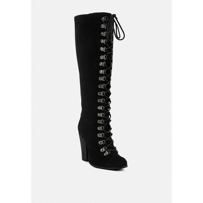 STREET-SLAY Antique Eyelets lace up Knee Boots In Olive