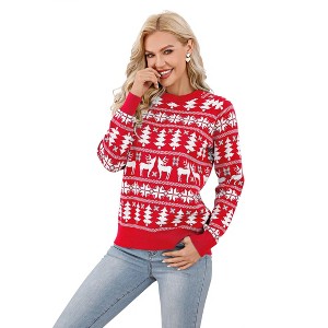 Coolmee Women's Christmas Sweaters Snowflake Reindeer Crewneck Knitted Top Long Sleeve Ugly Xmas Pullover for Holiday Party - 1 of 4