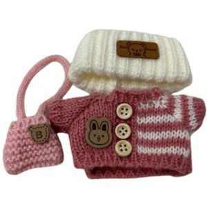 Doll Clothes Superstore Pink Sweater with Matching Hat and Bag for 17.5cm Labubu Dolls - 1 of 4
