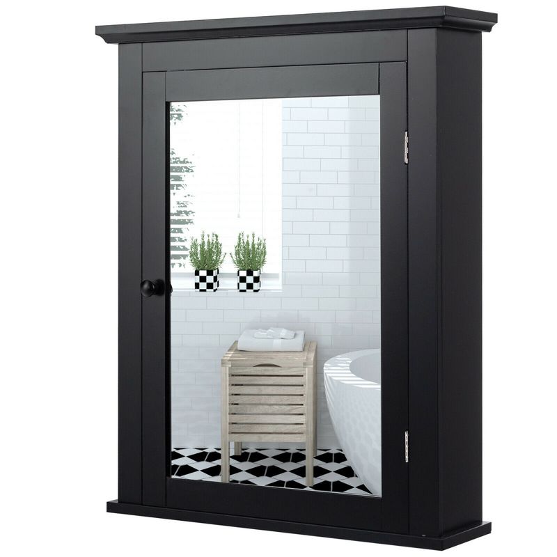 Costway Bathroom Mirror Cabinet Wall Mounted Adjustable Shelf Medicine Grey/Black, 1 of 11