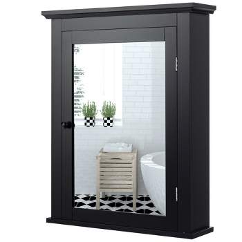 Costway Bathroom Mirror Cabinet Wall Mounted Adjustable Shelf Medicine Grey/Black