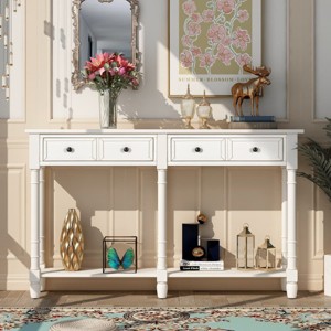 Espresso Console Table with 2 Storage Drawers and Bottom Shelf, Narrow Entryway Table for Hallway or Living Room-The Pop Home - 1 of 4