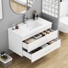 KWPZQEB Gloss Wall-Mounted Bathroom Vanity with Ceramic Sink, Modern Floating Vanity with Doors & Soft-Close System, Wall Mount Storage Cabinet, White - 2 of 4