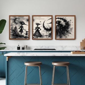 Black MDF Framed Painting, Triple Panel, 30x40cm, Decorative Wall Art - 1 of 4