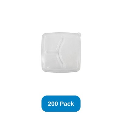 Fineline Lid for 9" Fiber Square Tray Clear PET Dome Lid 3-Sections - Case of 200