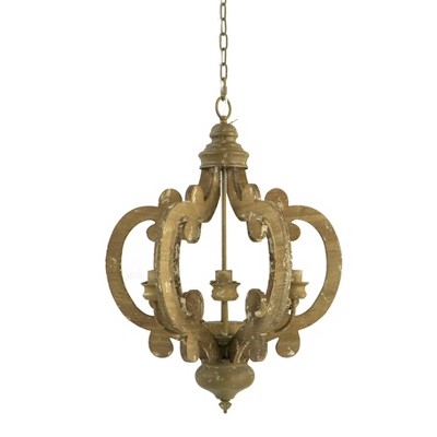 21"x24" 6-Light Wood Chandelier Ceiling Light - A&B Home