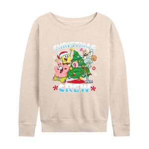 Women's - SpongeBob SquarePants - Christmas Crew Lightweight French Terry Wide Neck Long Sleeve Shirt - 1 of 4