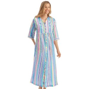 Collections Etc Pastel Striped Lounger with  Zip Front and 3/4" Long Sleeves - 1 of 4