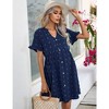 Maternity Swiss Dot Dress Summer V Neck Short Sleeve Button Down Mini Dress Baby Shower Photoshoot with Pockets - 3 of 4