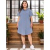 Agnes Orinda Women's Plus Size Short Sleeve Button Down Pockets Midi Denim Dress - 3 of 4