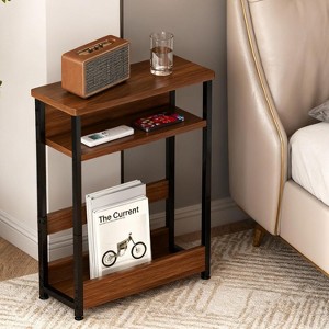 Narrow Side Table, 3-Tier Slim End Table with Storage Shelf, Modern Sofa Thin Side Tables for Small Spaces,Nightstand with Magazine Rack Space Saving - 1 of 4
