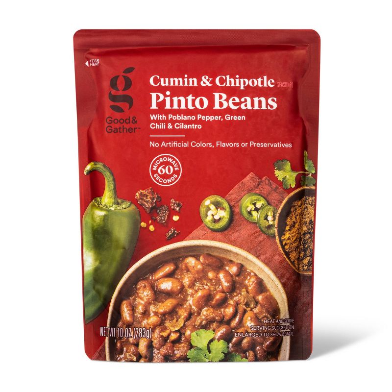 Cumin &#38; Chipotle Pinto Beans Microwavable Pouch - 10oz - Good &#38; Gather&#8482;, 1 of 4