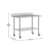 Flash Furniture Reese 30" x 36" Prep and Work Table with Stainless Steel Top Shelf, 4" Backsplash, Adjustable Galvanized Steel Undershelf, 4 Casters - 4 of 4