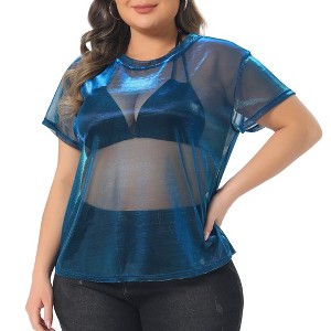 Agnes Orinda Women's Plus Size Concert Carnival Drop Shoulder Sheer Mesh Top - 1 of 4