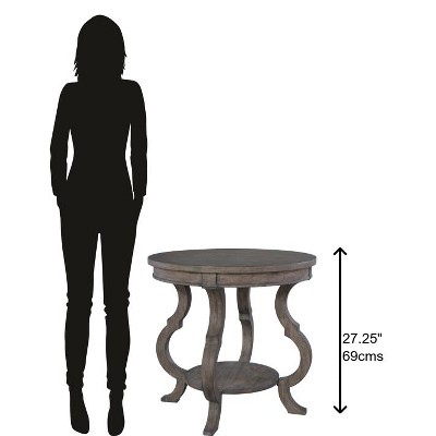 Traditional Gray-Brown Round Wood & Metal End Table with Storage
