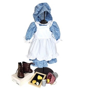 The Queen's Treasures Little House 18" Doll Blue Dress, Boots & School Lunch Set - 1 of 4
