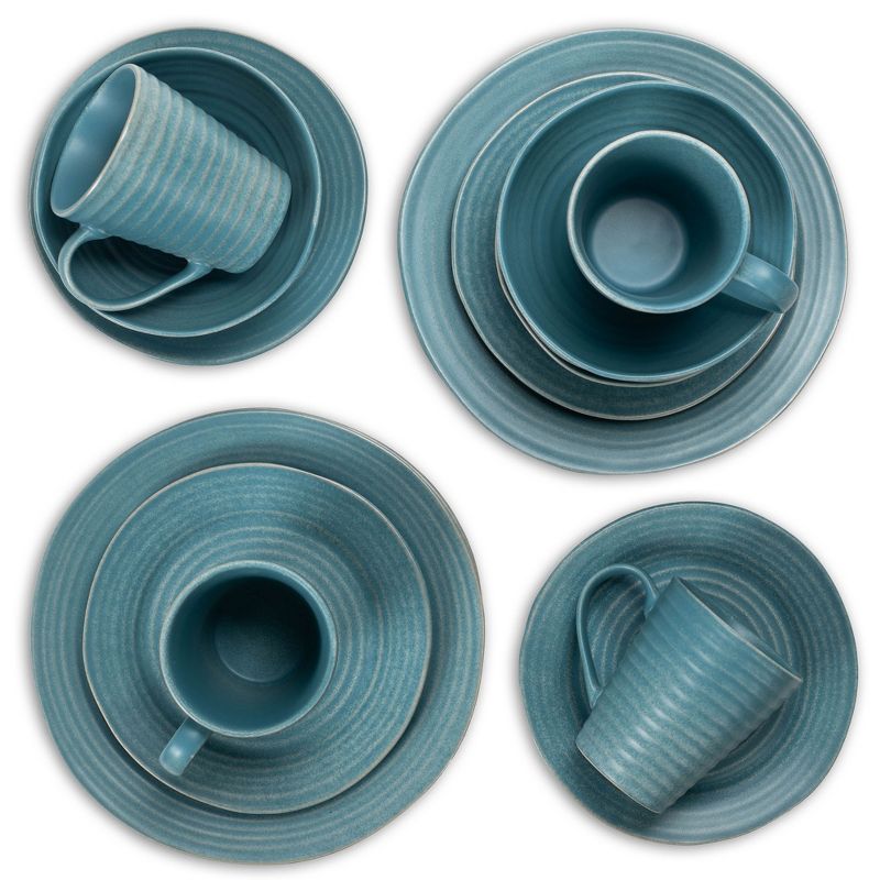 Elanze Designs Chic Ribbed Modern Thrown Pottery Look Ceramic Stoneware Plate Mug & Bowl Kitchen Dinnerware 16 Piece Set - Service for 4, Turquoise, 4 of 7