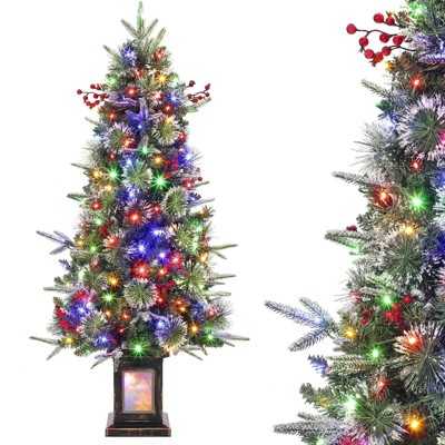 3/4.5 Ft Christmas Tree with 78 Multicolor Led Lights, Pre-Lit Artificial Christmas Trees with Potted Base