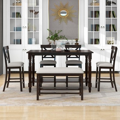 Dining Table Set, Dining Table Set For 6, Dining Set Solid Wood With Bottom Shelf For Storage Table, Table Set For Dining Room-Cuddlewood