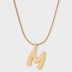 Round Snake Chain "M" Initial Necklace- A New Day™ Gold - 1 of 4