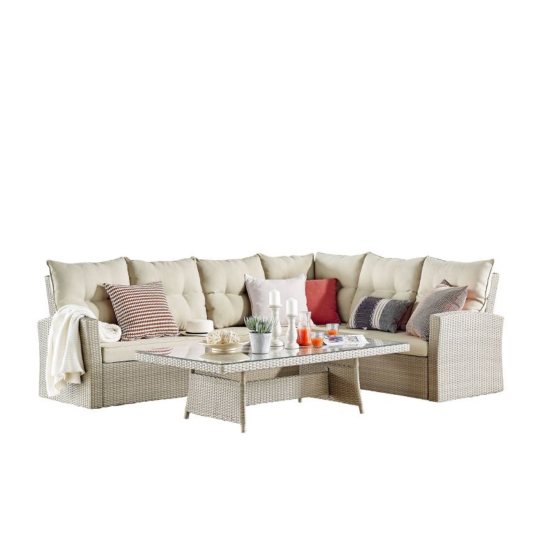 Canaan 2pc Outdoor Wicker Corner Sectional Seating Set Cream - Alaterre Furniture, 4 of 14