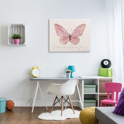 Live Wild & Free Pink Butterfly Canvas Wall Art for Kids