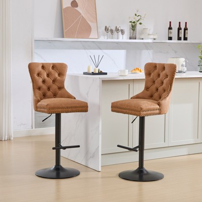 DOMETOUR Swivel Barstools Adjusatble Seat Height Modern Upholstered Bar Stools with Backs for Home Pub&Kitchen Island Set of 2