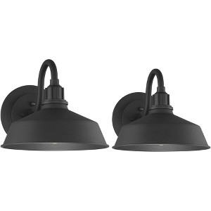 Franklin Iron Works Arnett Rustic Industrial Farmhouse Outdoor Barn Light Fixtures Set of 2 Black Dusk to Dawn Gooseneck 10 1/2" for Exterior Deck - 1 of 4
