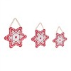 Transpac Wood 13.98 in. Red Christmas Hanging Snowflakes Set of 3 - 3 of 4