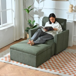 Oversized Snowflake Fleece Fabric Accent Chair with Storage Ottoman, Deep Seat Modern Lounge Chair for Living Room, Bedroom, or Office - 1 of 4